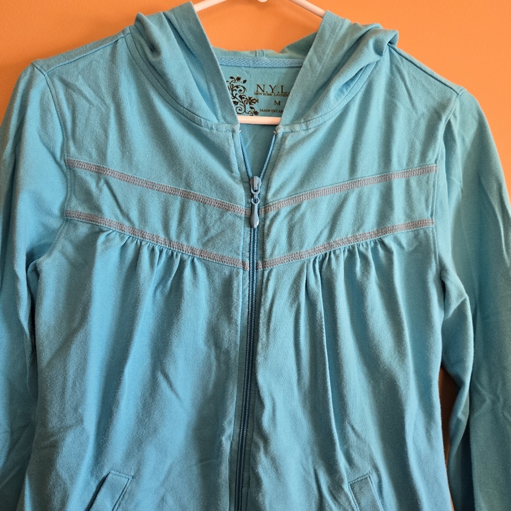 NY Laundry Teal Zip Up Hooded Jacket PTP=16.5"